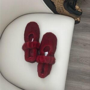 H&M Red Fur Slippers for Women